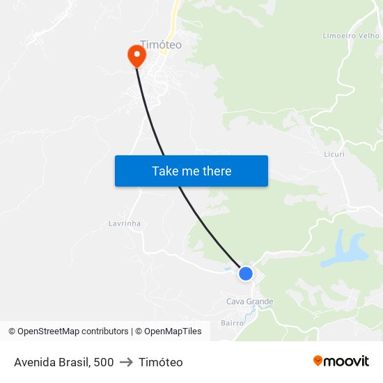 Avenida Brasil, 500 to Timóteo map