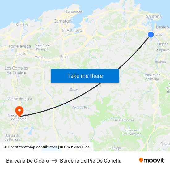 Bárcena De Cicero to Bárcena De Pie De Concha map