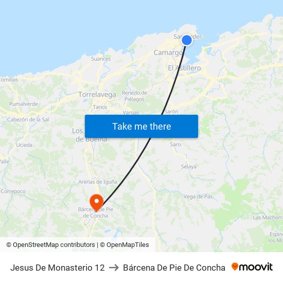 Jesus De Monasterio 12 to Bárcena De Pie De Concha map