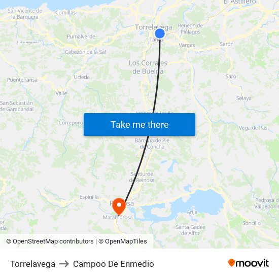 Torrelavega to Campoo De Enmedio map