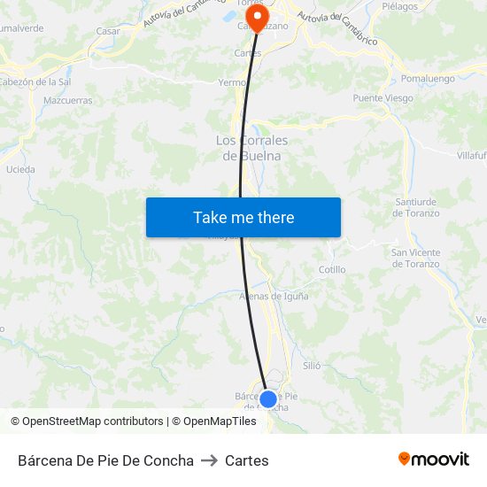 Bárcena De Pie De Concha to Cartes map