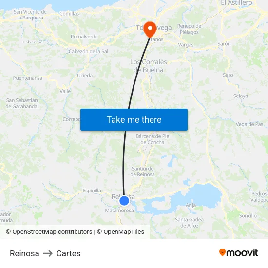Reinosa to Cartes map