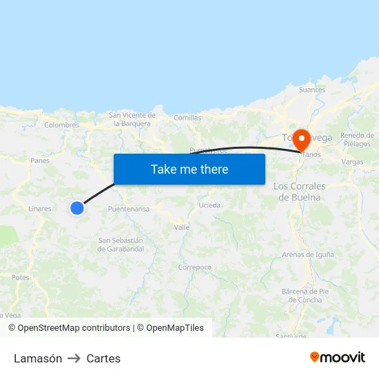 Lamasón to Cartes map