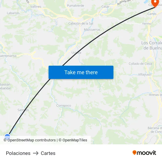 Polaciones to Cartes map