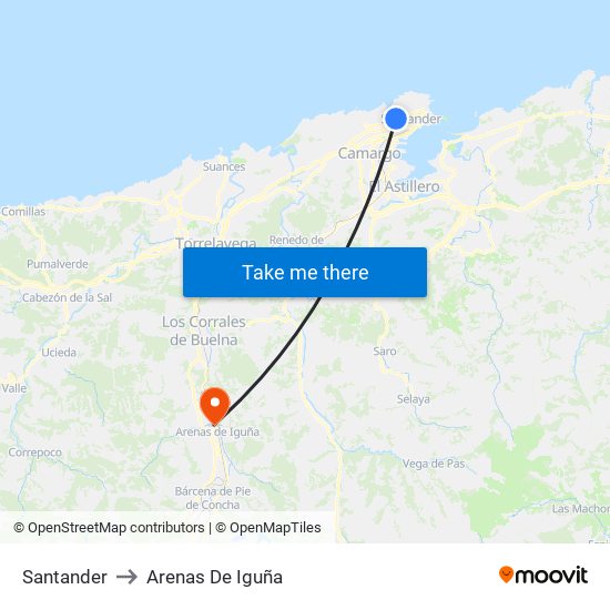Santander to Arenas De Iguña map