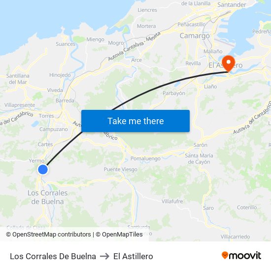 Los Corrales De Buelna to El Astillero map