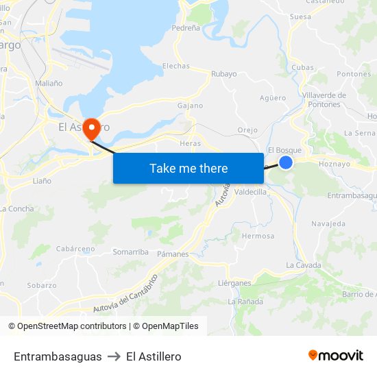Entrambasaguas to El Astillero map