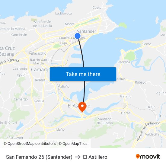 San Fernando 26 (Santander) to El Astillero map