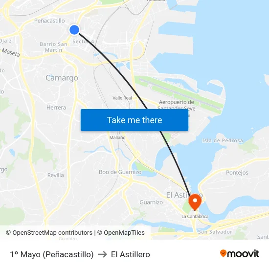 1º Mayo (Peñacastillo) to El Astillero map