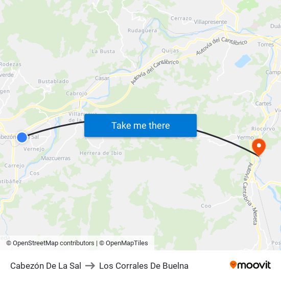 Cabezón De La Sal to Los Corrales De Buelna map
