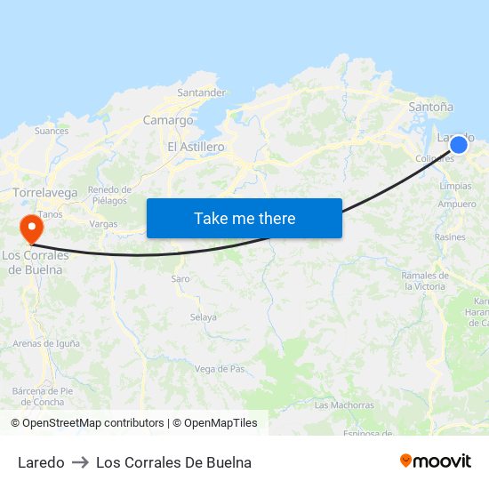 Laredo to Los Corrales De Buelna map