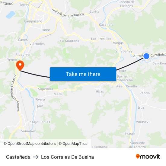 Castañeda to Los Corrales De Buelna map