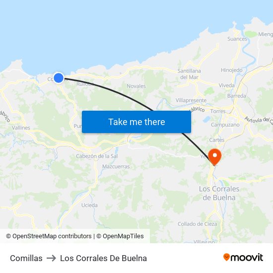 Comillas to Los Corrales De Buelna map