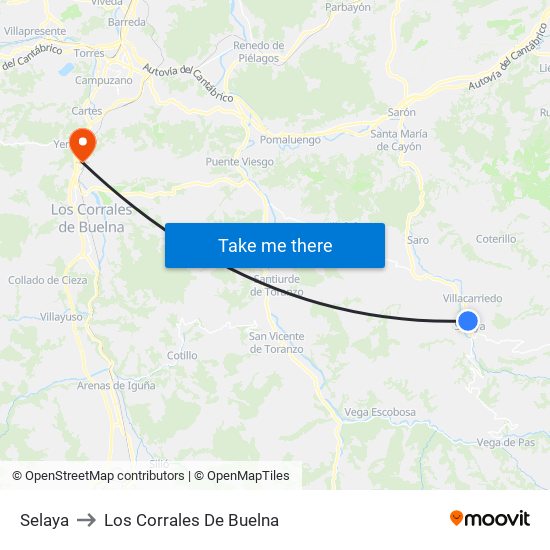 Selaya to Los Corrales De Buelna map