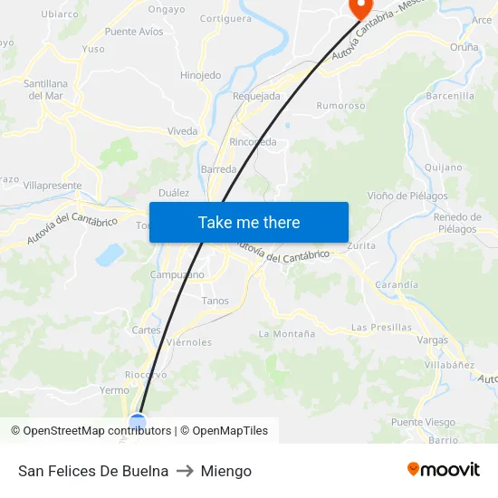 San Felices De Buelna to Miengo map