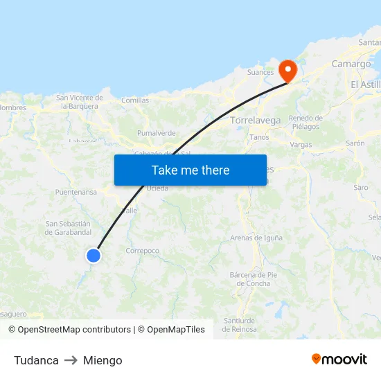 Tudanca to Miengo map