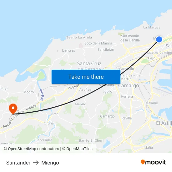 Santander to Miengo map