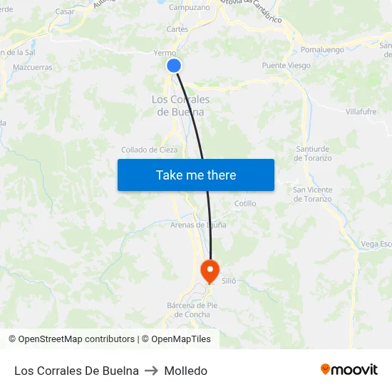 Los Corrales De Buelna to Molledo map