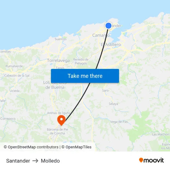 Santander to Molledo map