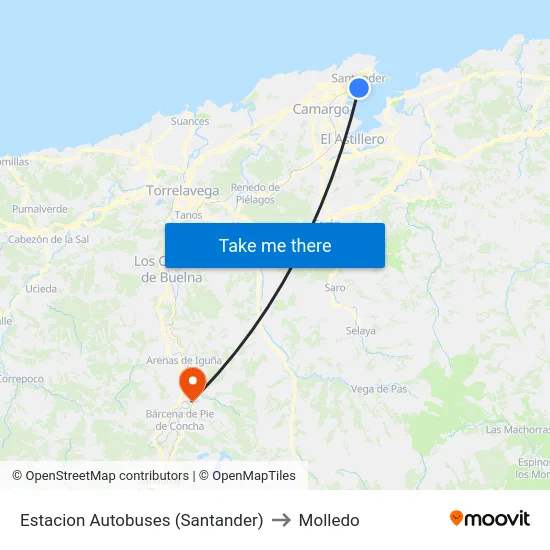 Estacion Autobuses (Santander) to Molledo map