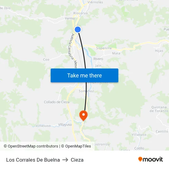 Los Corrales De Buelna to Cieza map