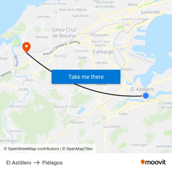El Astillero to Piélagos map