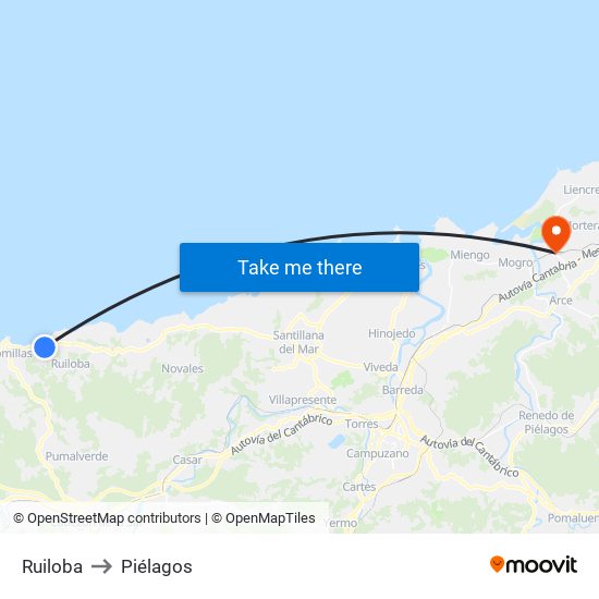 Ruiloba to Piélagos map