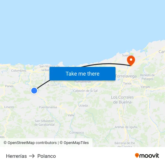 Herrerías to Polanco map