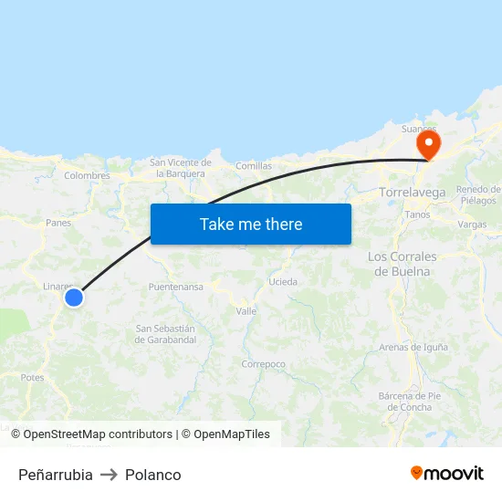 Peñarrubia to Polanco map