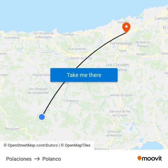 Polaciones to Polanco map