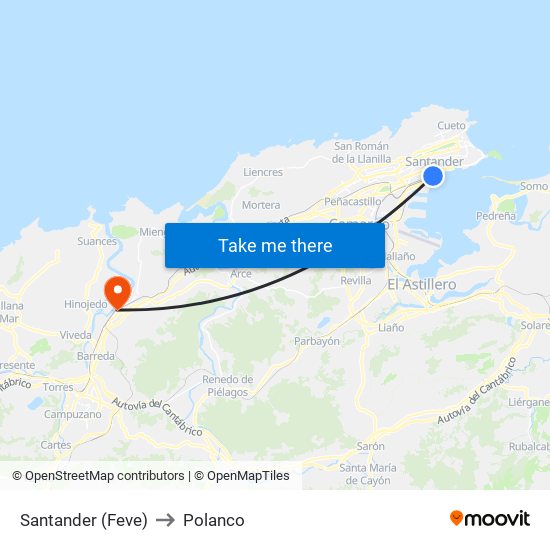 Santander (Feve) to Polanco map