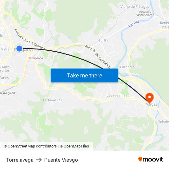 Torrelavega to Puente Viesgo map