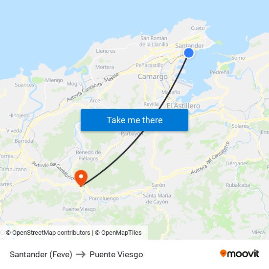 Santander (Feve) to Puente Viesgo map