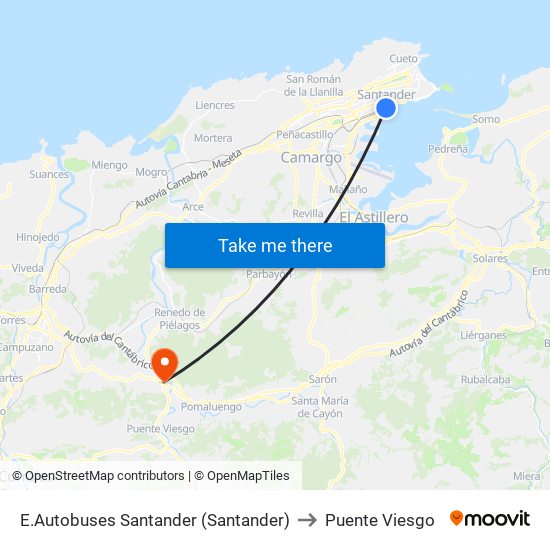 E.Autobuses Santander (Santander) to Puente Viesgo map