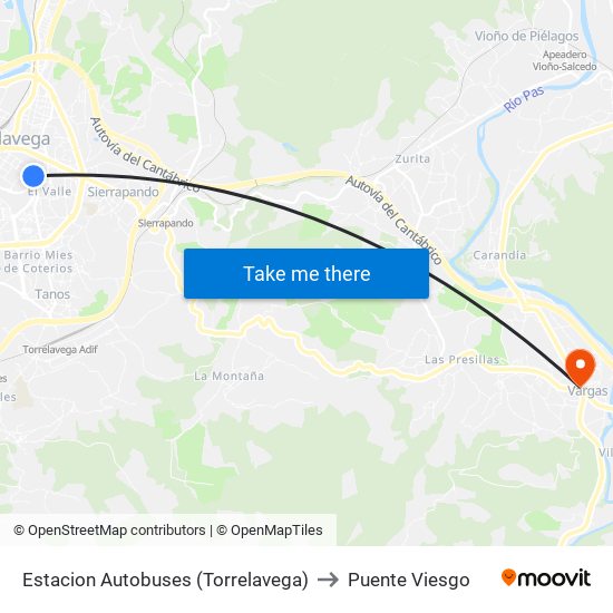 Estacion Autobuses (Torrelavega) to Puente Viesgo map