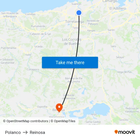 Polanco to Reinosa map
