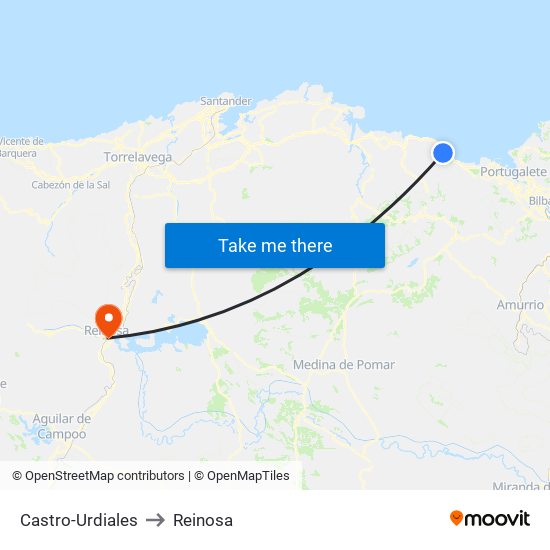 Castro-Urdiales to Reinosa map
