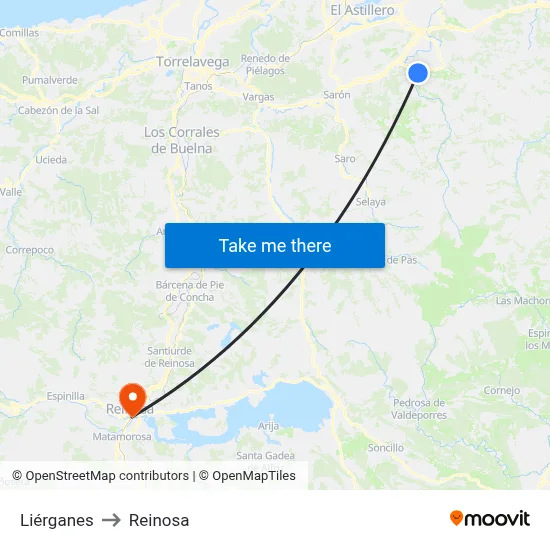 Liérganes to Reinosa map