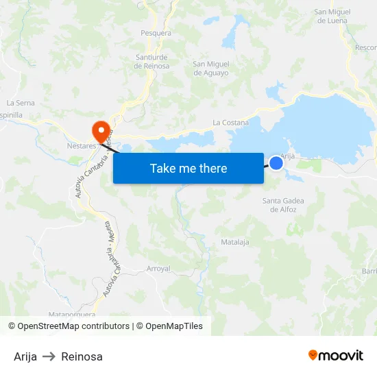 Arija to Reinosa map