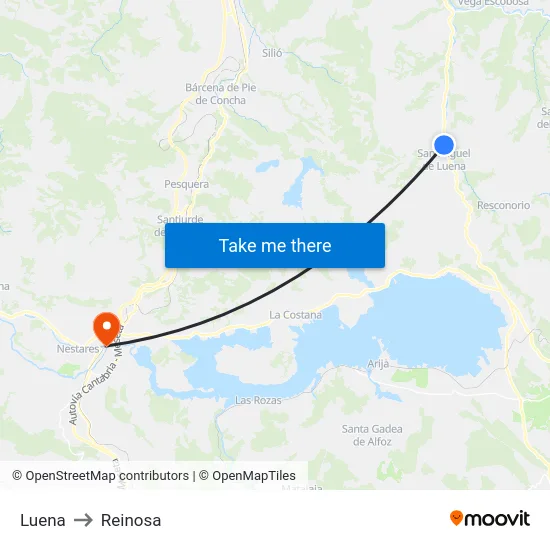 Luena to Reinosa map