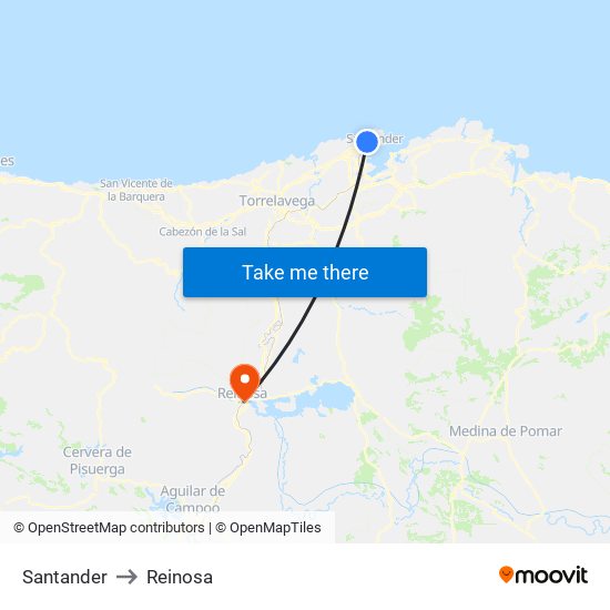 Santander to Reinosa map