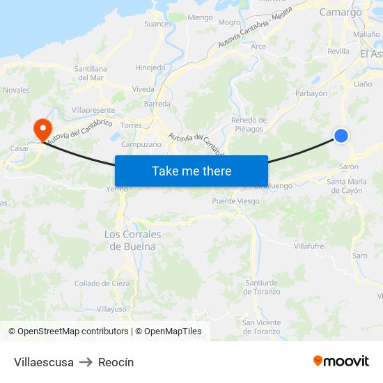 Villaescusa to Reocín map