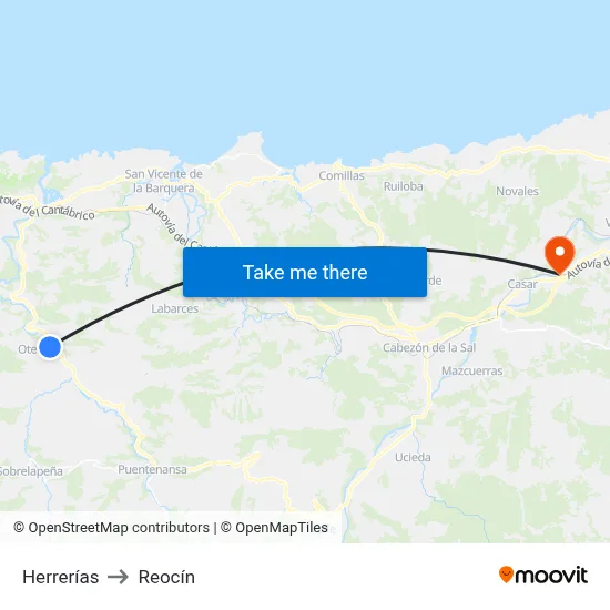 Herrerías to Reocín map