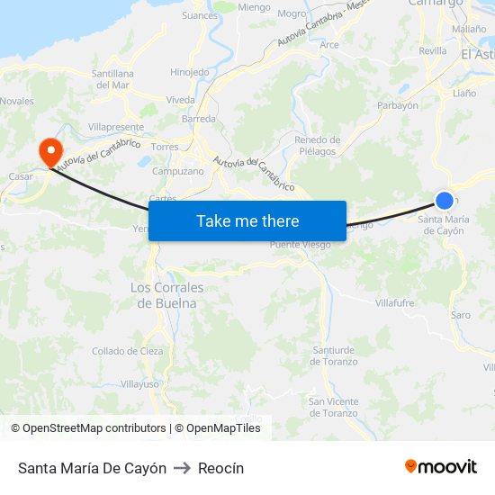 Santa María De Cayón to Reocín map