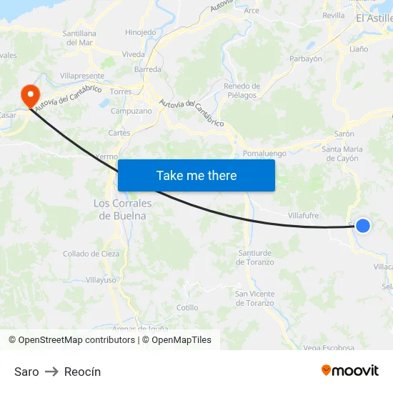 Saro to Reocín map