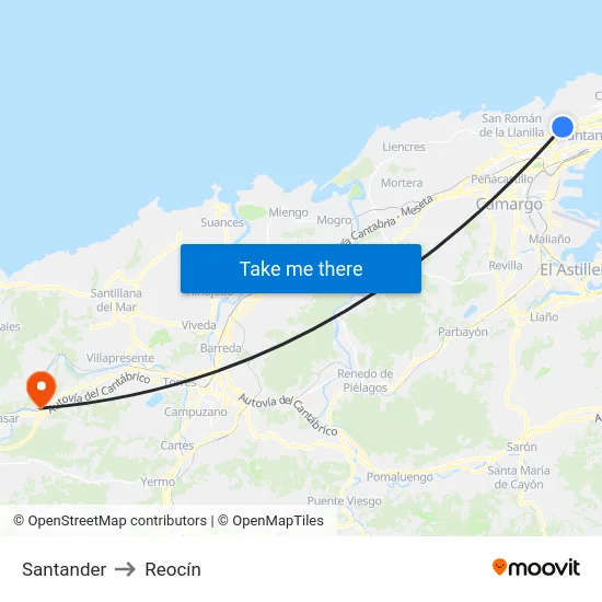 Santander to Reocín map