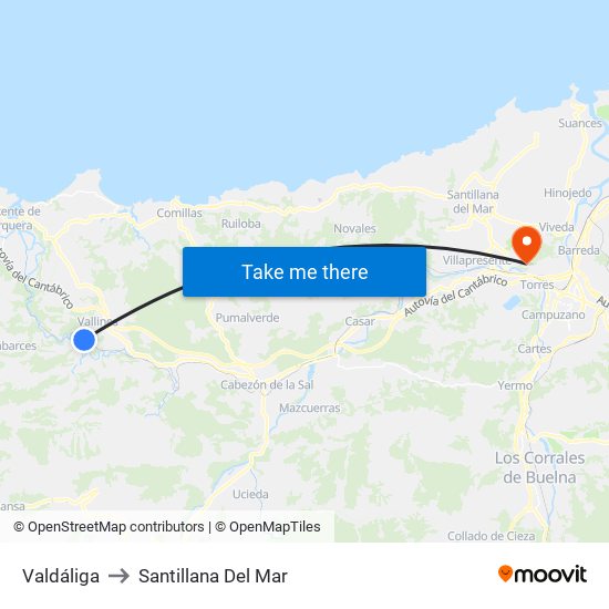 Valdáliga to Santillana Del Mar map