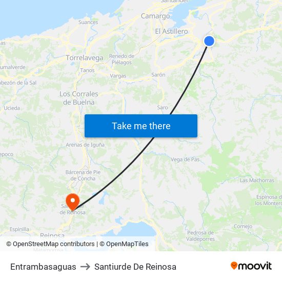 Entrambasaguas to Santiurde De Reinosa map