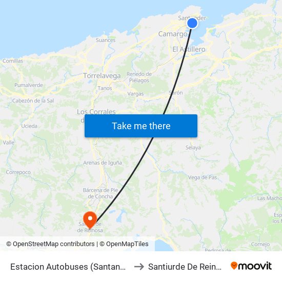 Estacion Autobuses (Santander) to Santiurde De Reinosa map