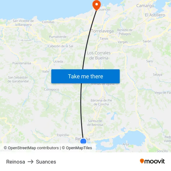 Reinosa to Suances map